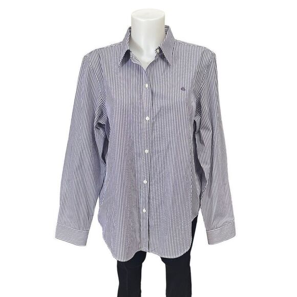 Lauren Ralph Lauren Striped Purple NON IRON Button Down Collared Shirt‎ sz large - Picture 1 of 7